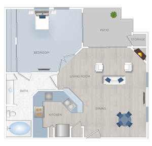 An apartment floor plan in Burbank, CA.